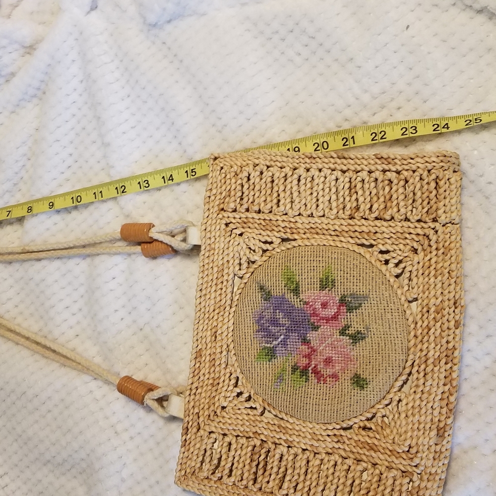Vintage Heiress straw woven tan shoulder floral bag wn - Picture 8 of 14